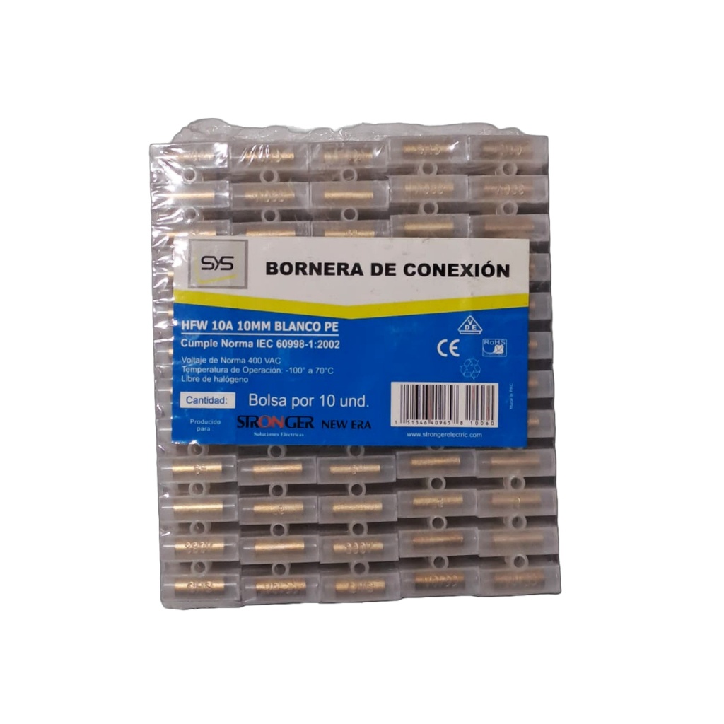 HFW-10A-10MM-B BORNERA AEREA TIPO REGLETA, TRANSPARENTE, 10A, 10MM2, SYS (1 TIRA) --SYS