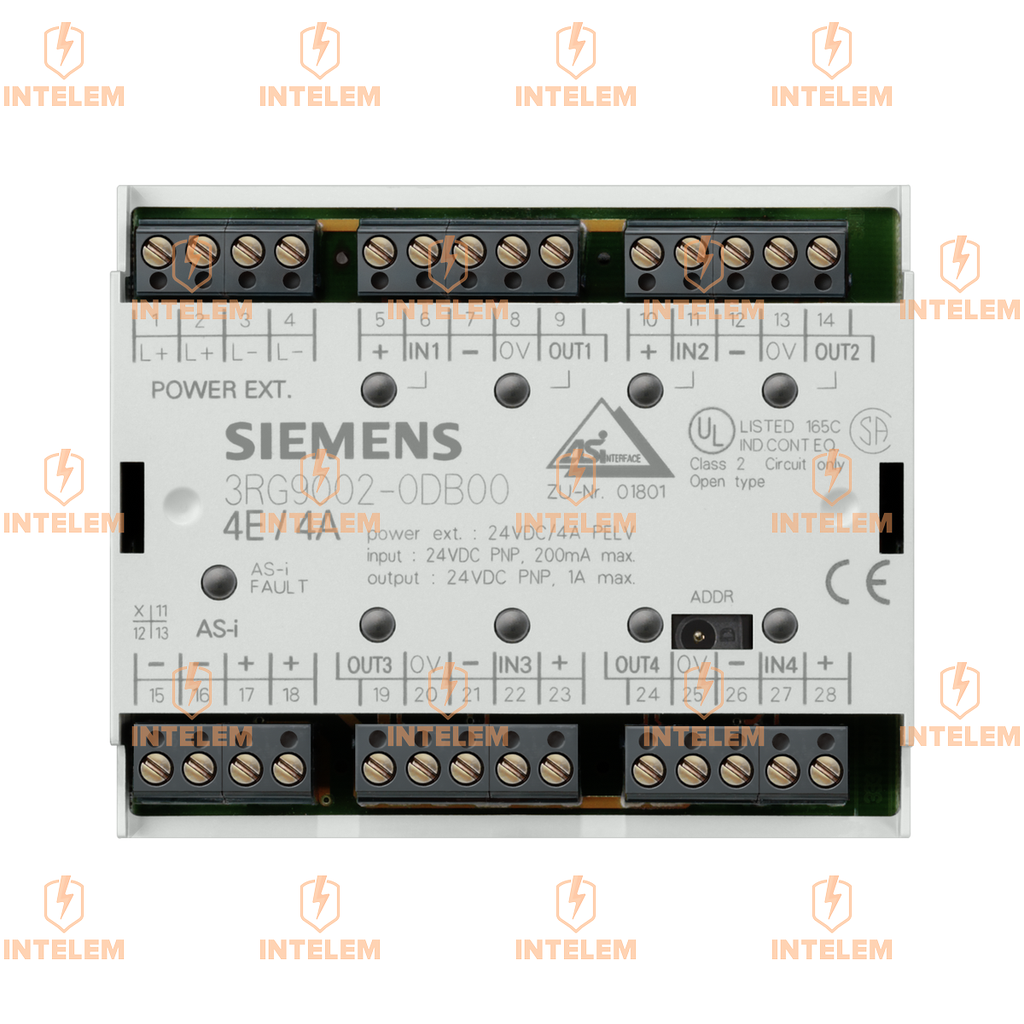 3RG9004-0DB00 MODULO ASI, AS-INTERFACE F90, 4 DI/4 DO, IP20, 1A, 24V DC MAXIMO 6A, SIEMENS
