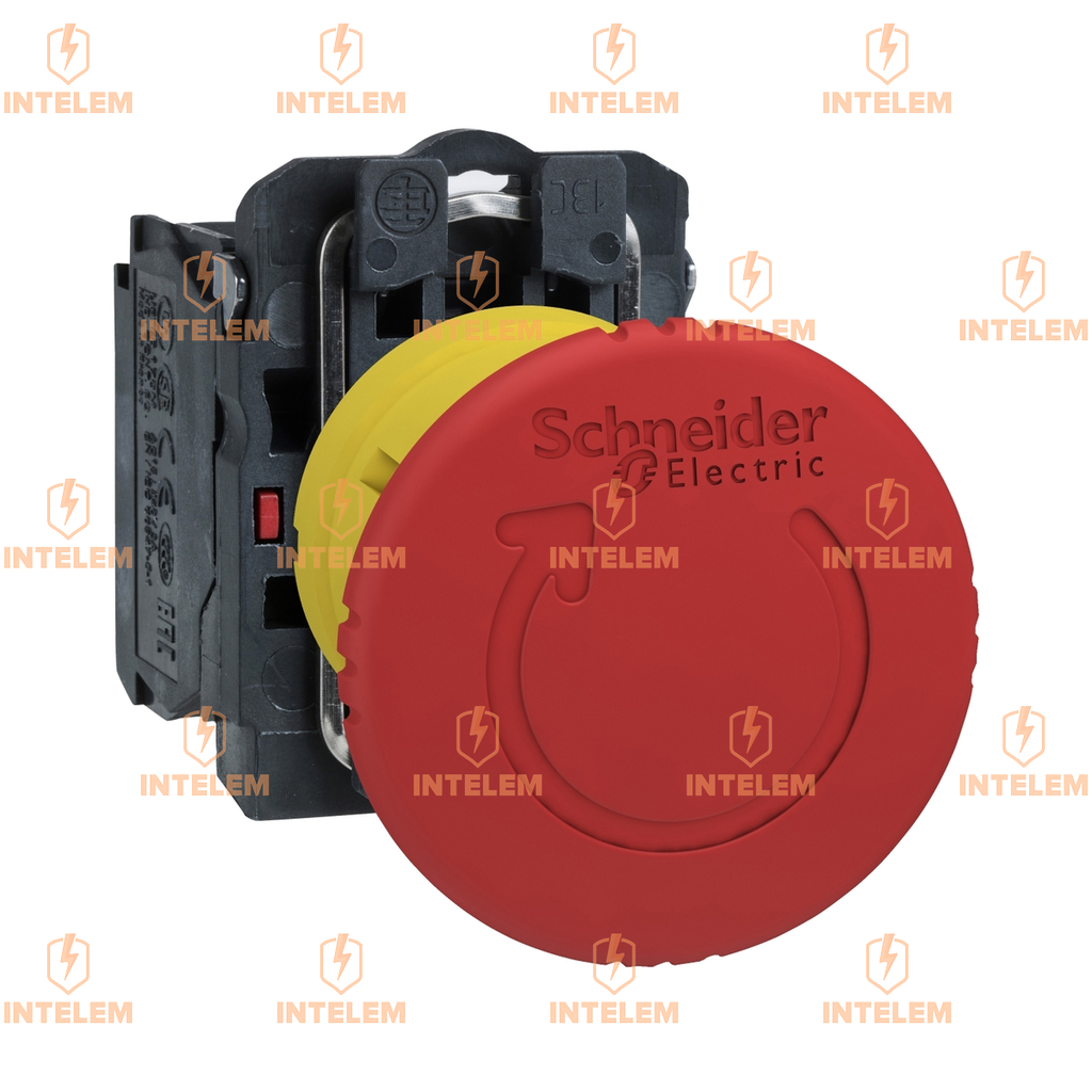 PULSADOR DE EMERGENCIA TIPO HONGO PLASTICO GIRAR PARA DESENCLAVAR 40MM, AGUJ.22 MM, 1NC --SCHNEIDER