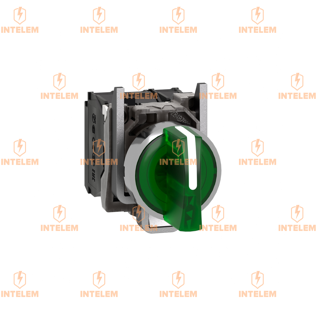 SELECTOR LUMINOSO XB4, 22MM, METALICO,VERDE, 3 POSICIONES, FIJO, 110...120 V AC, 1 NO + 1 NC, SCHNEIDER