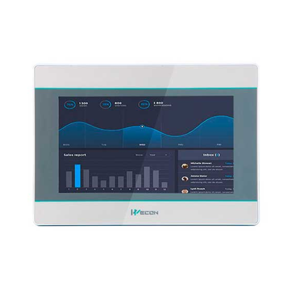 PANTALLA TACTIL HMI 7″, RESOL.800*480 LCD, RS232, RS422 / RS485, 128MB, RAM 64MB, 24VDC--WECON